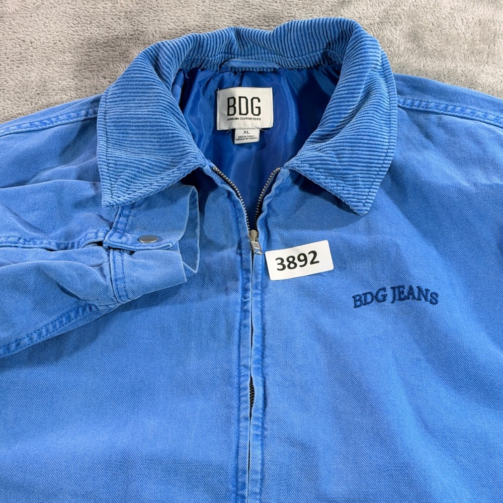 BDG Canvas Workwear Jacket Women XL Blue Corduroy Collar Full Zip Utility 3892